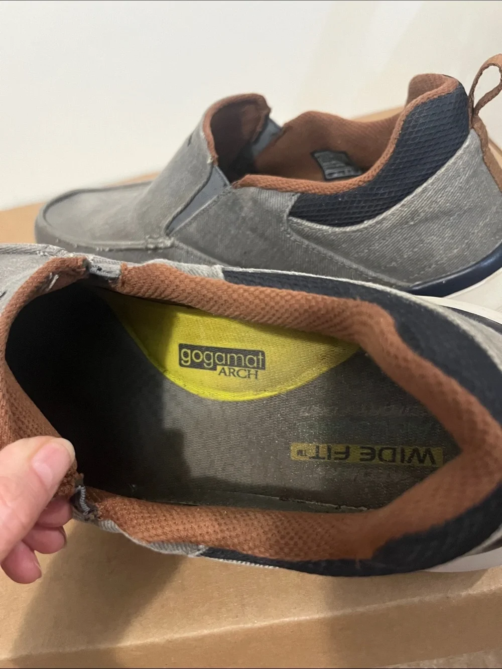 Skechers Gray Canvas Slip-On Loafers with Brown Lining